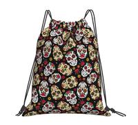 Rose Sugar Skull Gym Bag Durable Sport Sack Lightweight Cinch Sack Pack For Trainer Women Men 36X42Cm