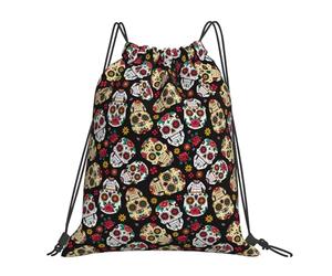 Rose Sugar Skull Gym Bag Durable Sport Sack Lightweight Cinch Sack Pack For Trainer Women Men 36X42Cm