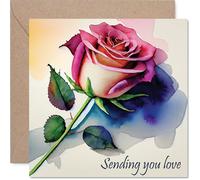 Rose Sympathy Card for Women Men - Watercolour Rose - Mourning Bereavement Cards for Adults, 145mm Condolences Thinking of You Greeting Cards