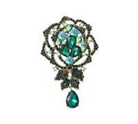 Rose Teardrop Rhinestone Brooch for Women Girls Fashion Flower Floral Sparkly Crystal Statement Lapel Pins for Prom Elegant Accessories Breastpin for Dresses Suit Wedding Her, 2.3 X 3.7 Inches, Metal