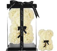 Rose Teddy Bear Rose Bear Gifts for Mum Women Her Teenager Gifts Mother Gifts Handmade Rose Bear Teddy Bear Rose Flower Bear Valentines Day, Birthday Bridal Weddings - Rose Bear with Box (milk white)