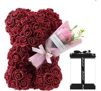 Rose Teddy Bear With Gift Box,Wine Red Rose Flower Bear For Her,Artificial Rose Bear Flower Bear, Rose Bear Flower,Valentine’s, Mother’s Day Birthday Gift for Women,Ladies, Moms, Grandmothers