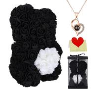 Rose Teddy Bear with Heart-Shaped Star, 10 Inch Artificial Flower Bear, with Gift Box, for Anniversary, Wedding, Birthday, Mother's Day, Engagement, Gift for Her, Girlfriend, Wife, Mom (Black)
