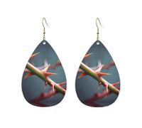Rose Thorns Stem Printed Droplet Shaped Acrylic Personalized Earrings, Suitable For Wearing In Various Occasions
