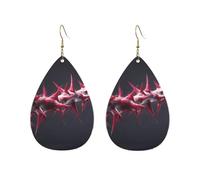 Rose Thorns Stem Printed Droplet Shaped Acrylic Personalized Earrings, Suitable For Wearing In Various Occasions