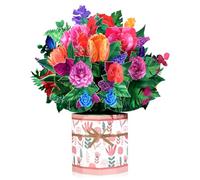 Rose-Tulip Blend Pop Up Cards,Paper Flower Bouquet Greeting Cards with Blank Note Card & Envelope, gift for celebrating Love, Birthday, Anniversary, Special Moments, Valentine's Day