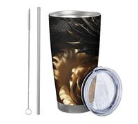 Rose tumbler Set Of 1 Artistic Beautiful Aesthetic Dragon Cool 3d Handsome Designs Floral Plant black orange Metal Insulated Reusable Shatterproof Yard Outdoor Picnic with straw Cold Drinks 20 Ounce