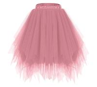 Rose Tutu Skirts for Women Classic Elastic Waist Mesh Tulle Skirt Adult Mini Short Half Dress Skirt Summer A-Line Casual Skirts Free Size for Dress-up Parties Dancing Wedding Prom One Size
