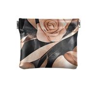 Rose Velvet Ribbon Caramel and Black PU Leather Change Purse Unique Mini Cosmetic Case for Women Girls