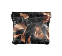 Rose Velvet Ribbon Caramel and Black PU Leather Small Coin Purse Cute Clasp Wallet Card Holder for Women Girls