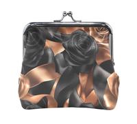 Rose Velvet Ribbon Caramel and Black Women's Small Leather Coin Purse Waterproof Card Holder for Men Women Travel