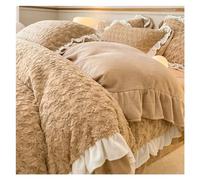 Rose Velvet Ruffle Duvet Cover Set, 4 Pieces Fuzzy Duvet Comforter Cover, 1 Bedding Duvet Cover with Zipper Closure & 2 Pillow Shams, Green (Color: Camel, Size: 1.5m bed -200x230cm)
