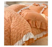 Rose Velvet Ruffle Duvet Cover Set, 4 Pieces Fuzzy Duvet Comforter Cover, 1 Bedding Duvet Cover with Zipper Closure & 2 Pillow Shams, Green (Color: Orange, Size: 1.8m bed -200x230cm)