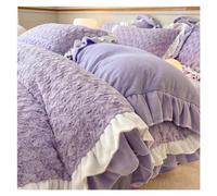 Rose Velvet Ruffle Duvet Cover Set, 4 Pieces Fuzzy Duvet Comforter Cover, 1 Bedding Duvet Cover with Zipper Closure & 2 Pillow Shams, Green (Color: Purple, Size: 1.5m bed -200x230cm)