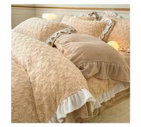 Rose Velvet Ruffle Duvet Cover Set, 4 Pieces Fuzzy Duvet Comforter Cover, 1 Bedding Duvet Cover with Zipper Closure & 2 Pillow Shams, Green (Color: Beige Camel, Size: 1.5m bed -200x230cm