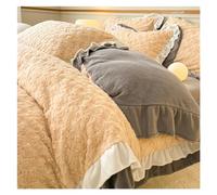 Rose Velvet Ruffle Duvet Cover Set, 4 Pieces Fuzzy Duvet Comforter Cover, 1 Bedding Duvet Cover with Zipper Closure & 2 Pillow Shams, Green (Color: Beige Grey, Size: 1.5m bed -200x230cm)