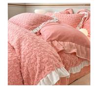 Rose Velvet Ruffle Duvet Cover Set, 4 Pieces Fuzzy Duvet Comforter Cover, 1 Bedding Duvet Cover with Zipper Closure & 2 Pillow Shams, Green (Color: Pink, Size: 1.8m bed -200x230cm)