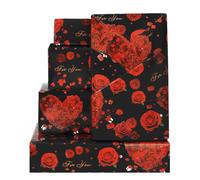 Rose Wedding Wrapping Paper, Black and Red Heart Rose Floral Gift Wrap Paper 4 Folded Sheets for Bridal Shower Anniversary Valentine's Day Birthday Women Mother's Day Lover's Gift Wraps, 20*29inches
