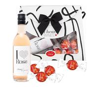Rose Wine & Chocolate Gifts for Women - Stylish Handbag with 187ml I Heart Rose Wine & Lindt Milk Chocolate Truffles Gift Set. Christmas Gifts for Women, Stocking Fillers or Birthday Gifts for Women