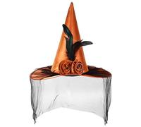 Rose Witch Hat with Black Tulle Applique for Teen | Devil Hat Cosplay Supplies for Teen Halloween Carnivals Party Headpieces Masquerades Costume Dress