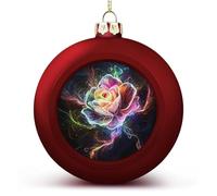 Rose with Rainbow Petals Funny Christmas Ball Ornaments Plastic Hanging Xmas Tree Baubles 2.4 Inch Holiday Decor