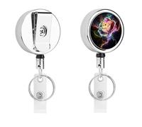 Rose with Rainbow Petals Metal Badge Holder with Belt Clip and Key Ring Retractable Id Badge Reel Key Chain