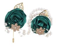 Rose Wrist Corsage Men's Boutonniere Set Artificial White Wedding Flower Accessories with Pearls Decoration for Bride and Groom