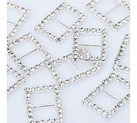 rosebeading 15 * 20mm Silver Bling Metal Rhinestone Buckle Sliders For Clothes Clear Crystal Ribbon Buckles For Wedding Invitation Crafts, 10pcs/lot