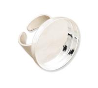 Rosebeading 20pcs Adjustable Ring Blank Base Setting with 25mm Round Pad- Silver Plated
