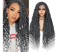 ROSEBONY Full Lace Goddess Locs Braided wigs for Black Women Dreadlock Wigs Long Braids Wigs with Curly Ends (1b/gray)
