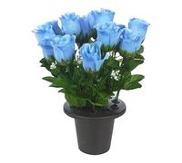 (Rosebud Light Blue) Artificial Rose Flower in Black Planter