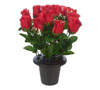 (Rosebud Red) Artificial Rose Flower in Black Planter