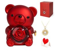 Rosecode Teddy Bear with Preserved Rose and Necklace Cute Bear with Eternal Rotating Rose Gift Box for Women in Valentine's Day, Weddings, Mother's Day, Anniversary Romantic Gift(Red)