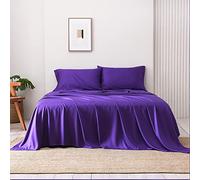 Rosecret 100% Viscose Bamboo Queen Size Sheets, Cooling 16" Deep Pocket, Silky Soft Breathable Purple, Oeko-TEX, High GSM
