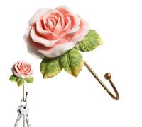 Rosee Wall Hooks - Vintage Key Holder Coat Hanger, Wall Mounted Creative Flower Hook, Painted Single Creative Flower Hanger for Home - Pink