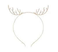 ROSEEONNE Christmas Headband Reindeer Antlers Crystal Paved Delicate Metal Headpiece for Women Girls Holiday Party New Years Decoration(Gold)