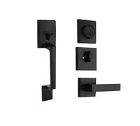 ROSEEONNE Door Handle Handleset with Key Interior RH Mid Century Modern Front Door Handleset in Black with Lever Trim doorknobs(Black1)