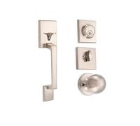 ROSEEONNE Door Handle Handleset with Key Interior RH Mid Century Modern Front Door Handleset in Black with Lever Trim doorknobs(Rose Gold)