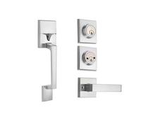 ROSEEONNE Door Handle Handleset with Key Interior RH Mid Century Modern Front Door Handleset in Black with Lever Trim doorknobs(Silver1)