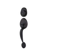 ROSEEONNE Door Handle Mid Century Modern Front Door Handleset with Colonial Lever Trim Exterior Handleset with Deadbolt and Key doorknobs(Nero)