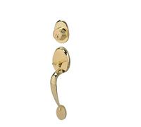 ROSEEONNE Door Handle Mid Century Modern Front Door Handleset with Colonial Lever Trim Exterior Handleset with Deadbolt and Key doorknobs(Gold)