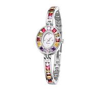 ROSEEONNE Watch 2-Pack Quartz Exquisite Oval Watch Colorful Crystal Bracelet Watch a Light Luxury Women's Jewelry Gift Wrist Watches(Silver)