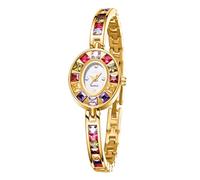 ROSEEONNE Watch 2-Pack Quartz Exquisite Oval Watch Colorful Crystal Bracelet Watch a Light Luxury Women's Jewelry Gift Wrist Watches(Gold)