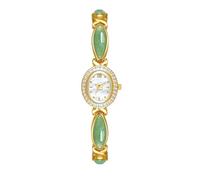 ROSEEONNE Watch 2-Pack Quartz Watch Natural Aventurine and Nephrite Oval Dial Watch Waterproof Bracelet Watch Fashionable Women's Gift Wrist Watches(Gold)