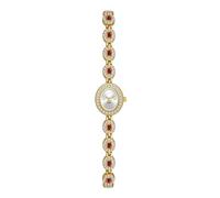 ROSEEONNE Watch 2-piece Quartz Waterproof Watch Oval Colored Crystal Diamond Watch Elegant Bracelet is a Gift for Women Wrist Watches(Gold Red)