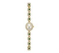 ROSEEONNE Watch 2-piece Quartz Waterproof Watch Oval Colored Crystal Diamond Watch Elegant Bracelet is a Great Gift for Women Wrist Watches(Gold Green)