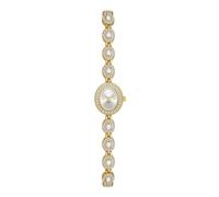 ROSEEONNE Watch 2-piece Quartz Waterproof Watch Oval Colored Crystal Diamond Watch Elegant Bracelet is a Gift for Women Wrist Watches(Gold White)
