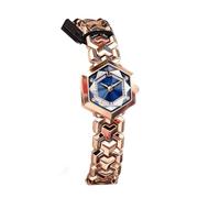 ROSEEONNE Watch 2pcs Luxury Women's Watch Diamond Dial Wrist Watches Hexagonal Glass Quartz Waterproof Wristwatch for Matching Dress Wrist Watch(Rose Gold Blue)