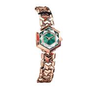 ROSEEONNE Watch 2pcs Luxury Women's Watch Diamond Dial Wrist Watches Hexagonal Glass Quartz Waterproof Wristwatch for Matching Dress Wrist Watch(Rose Gold Green)