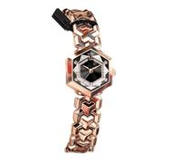 ROSEEONNE Watch 2pcs Luxury Women's Watch Diamond Dial Wrist Watches Hexagonal Glass Quartz Waterproof Wristwatch for Matching Dress Wrist Watch(Rose Gold Black)